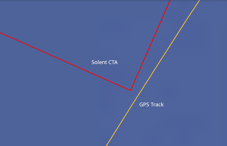 GPS track log showing the aircraft remained outside the Solent CTA boundary